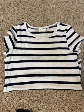 Cyrus Navy and White Stripe Ribbed Crop Tee